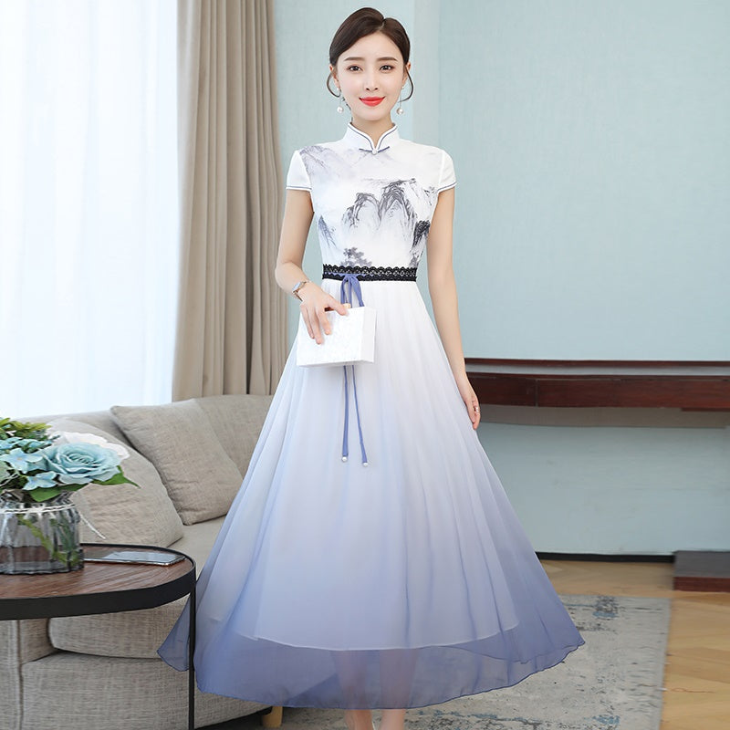 Ao Dai 2020 Summer New Floral Vietnam Dress For Women Elegant Cheongsam Traditi image 3