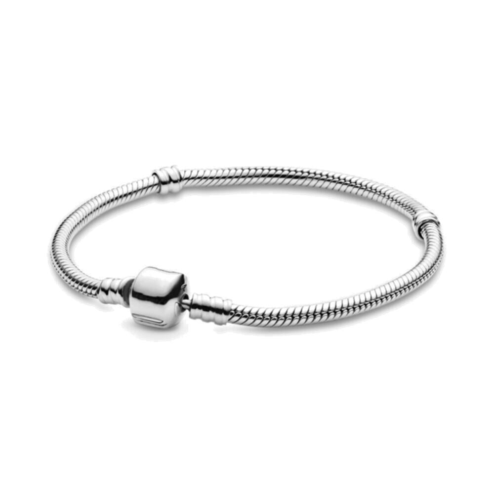 Fashionable 925 Silver Plating Moments Gold Round Clasp Snake Chain Bracelet Fi image 9