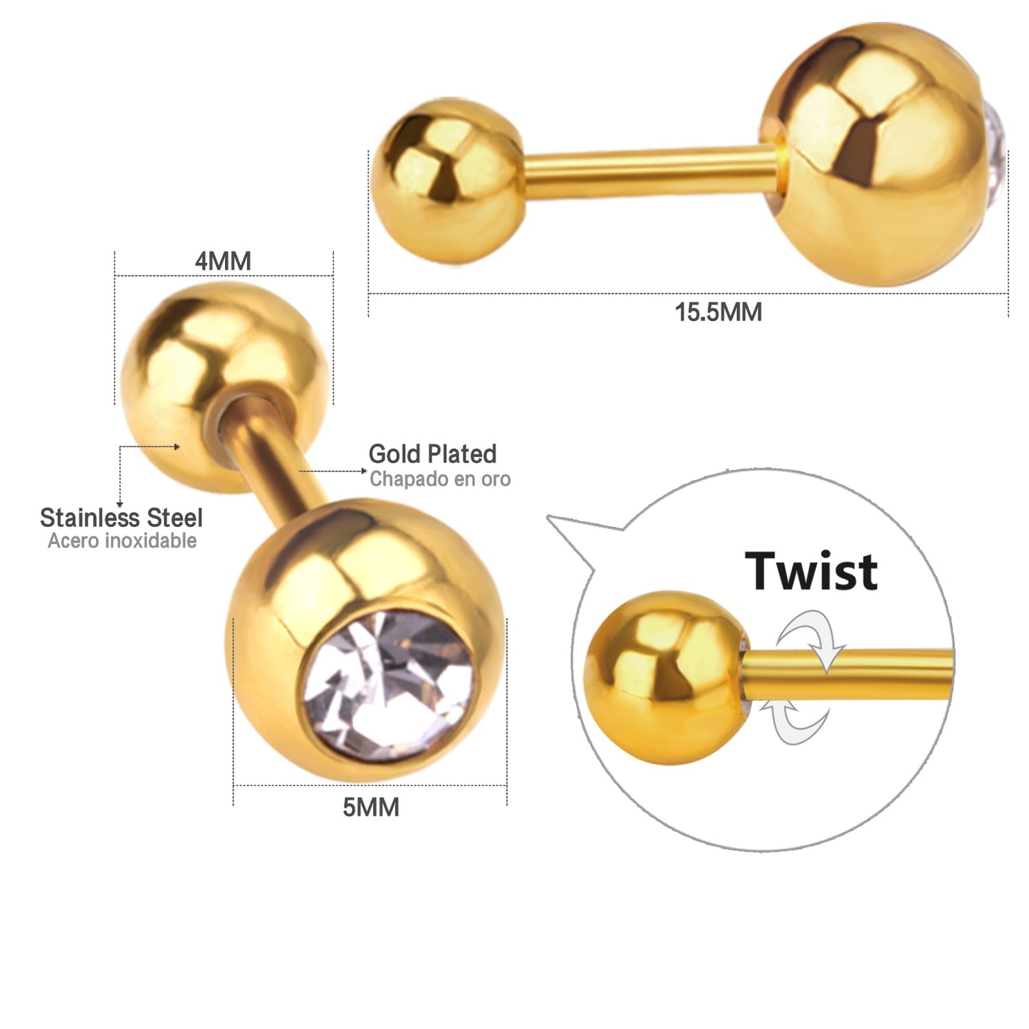 LUXUSTEEL Crystal Earrings For Women Men Gold Color Stainless Steel Round CZ St image 6