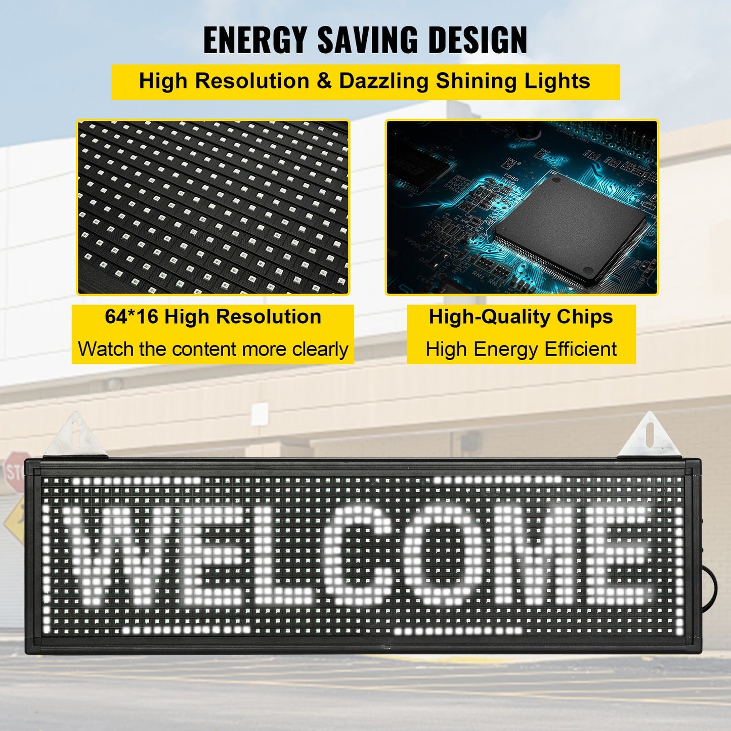 VEVOR Wi-Fi LED Scrolling Sign 27 x 8 in White/Red P10 DIY Programmable Message image 3