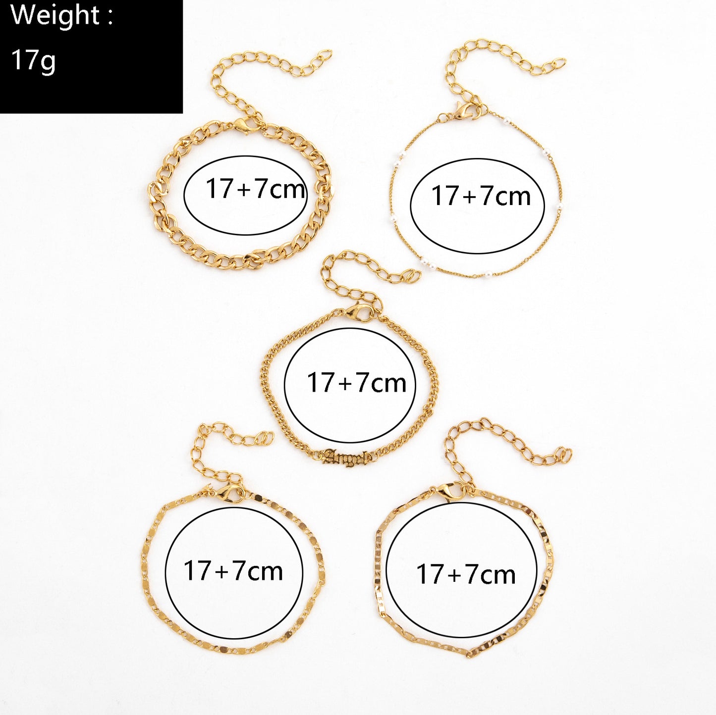 5Pcs Trendy Chain Bracelet Set For Women Angel Letter Gold Silver Color Link Ch image 2