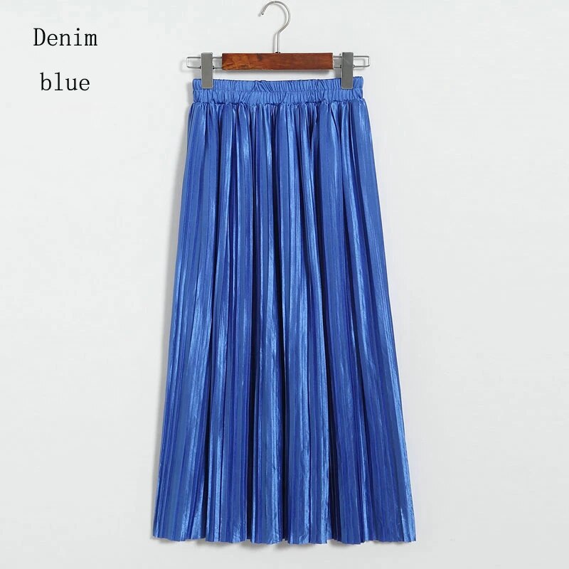 Silver Gold Pleated Skirt Womens Vintage High Waist Skirt 2023 Winter Long Warm image 3
