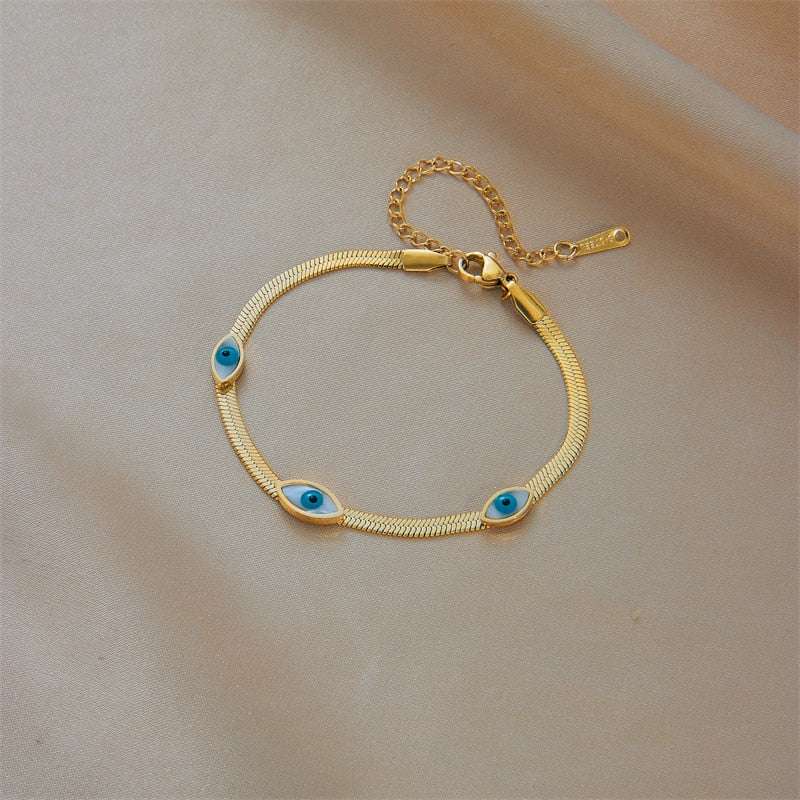 DIEYURO 316L Stainless Steel Blue Eye Charm Bracelet for Women Rustproof Gold C image 0