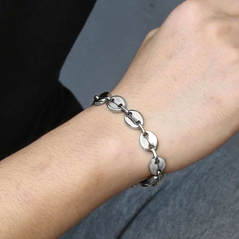 Coffee Beans Link Chain Bracelet Stainless Steel Gold Silver Color for Men Wome image 7