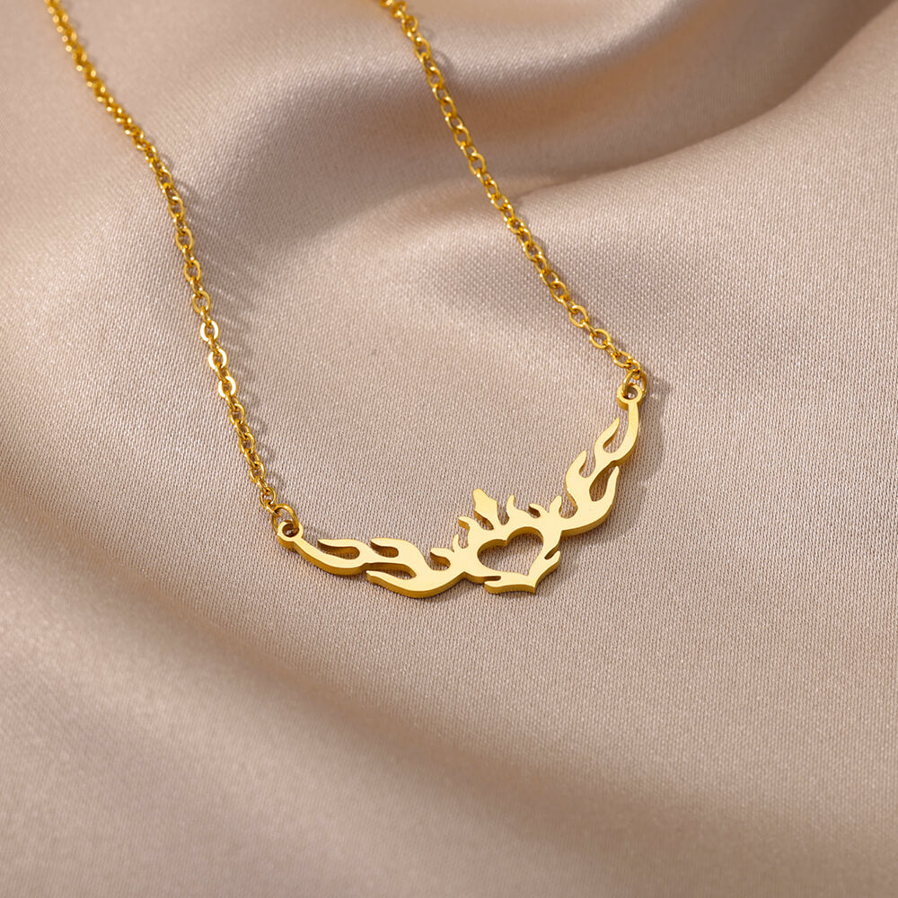 Hollow Heart Flame Wings Necklaces For Women Stainless Steel Gold Plated image 7