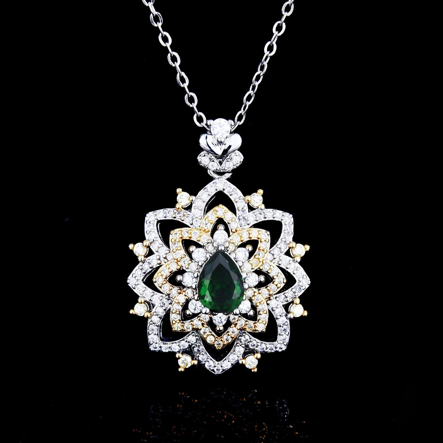 18K Multi Gold Necklace for Women Natural Emerald Diamond with Diamond Pendants image 1