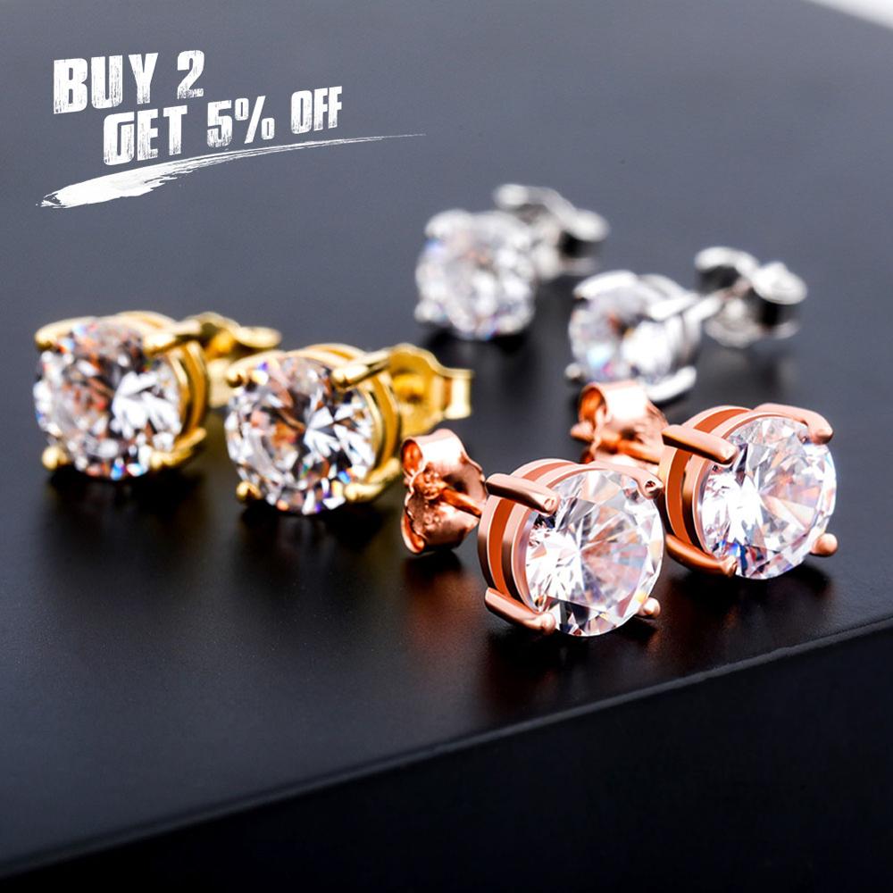 JINAO 4.6.8MM Round Cut CZ Stud Earrings Gold 925 Sterling Silver Jewelry Hip H image 4
