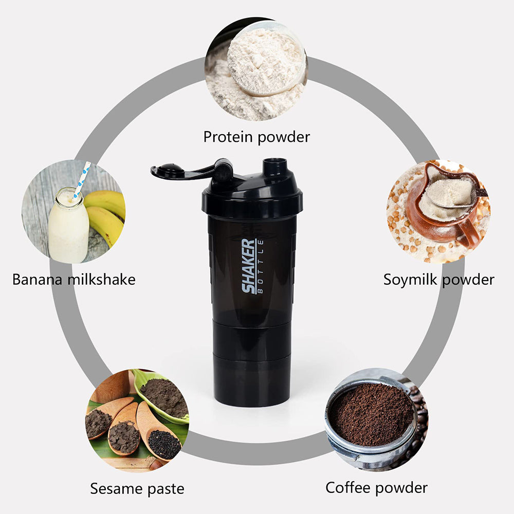 3 Layers Shaker Protein Bottle Powder Shake Cup Water Bottle Plastic Mixing Cup image 4