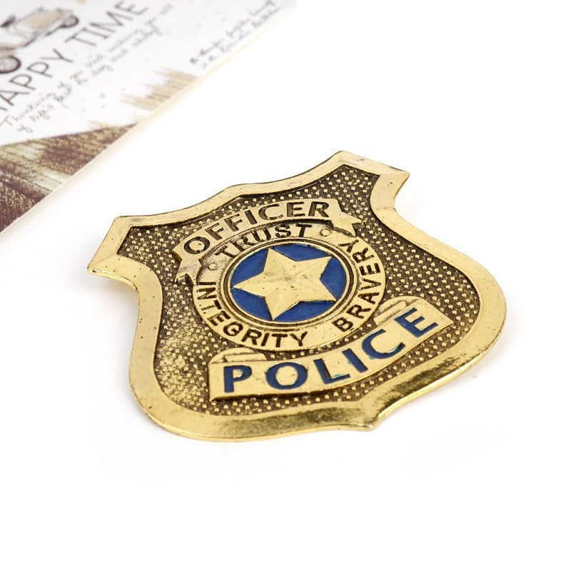 Cosplay POLICE Badge for Women Men 2023 New Fashion Gold Color Metal Pins Carto image 5