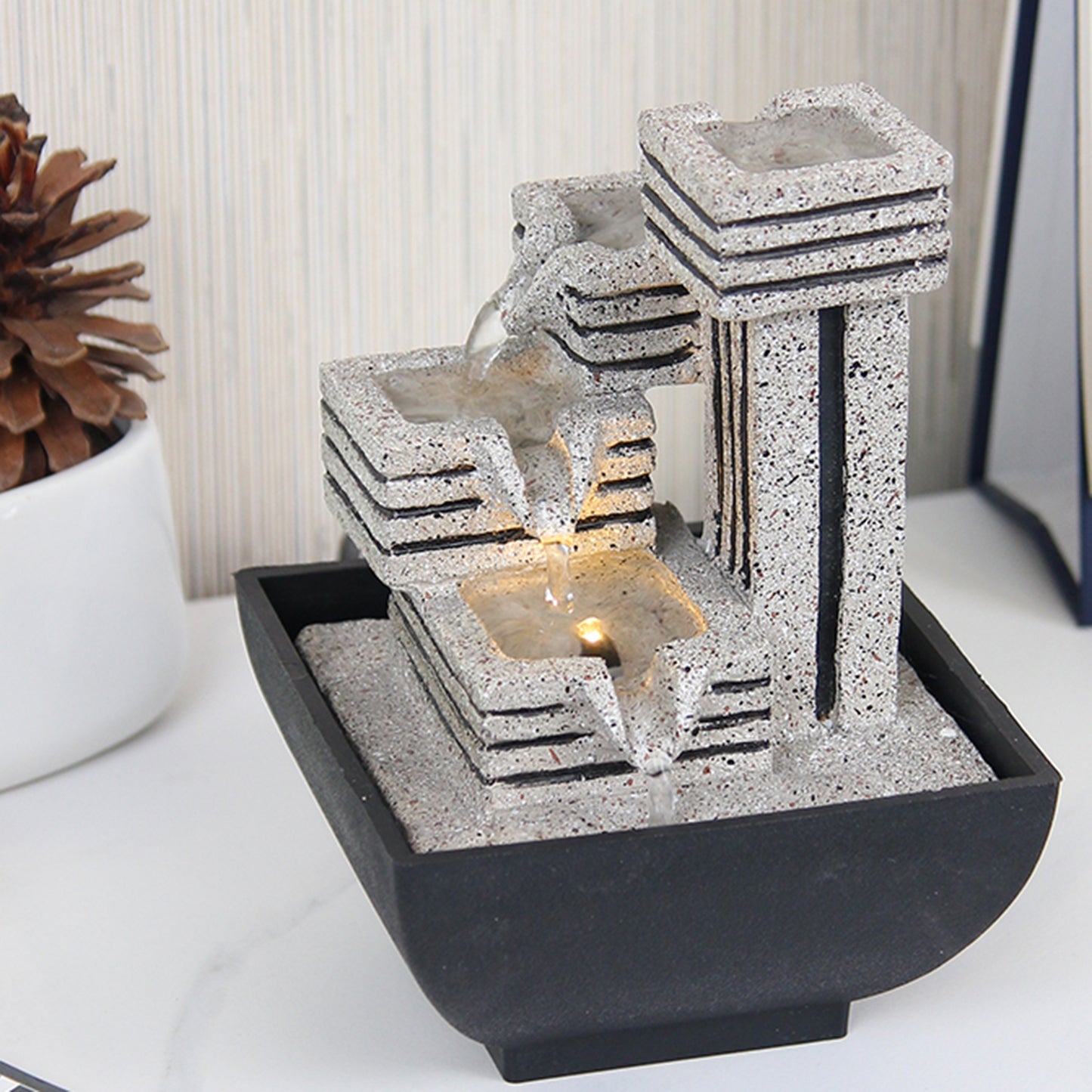 4 Tiers Indoor Water Fountain Tabletop Fountain Waterfall with Scene Lights for image 1