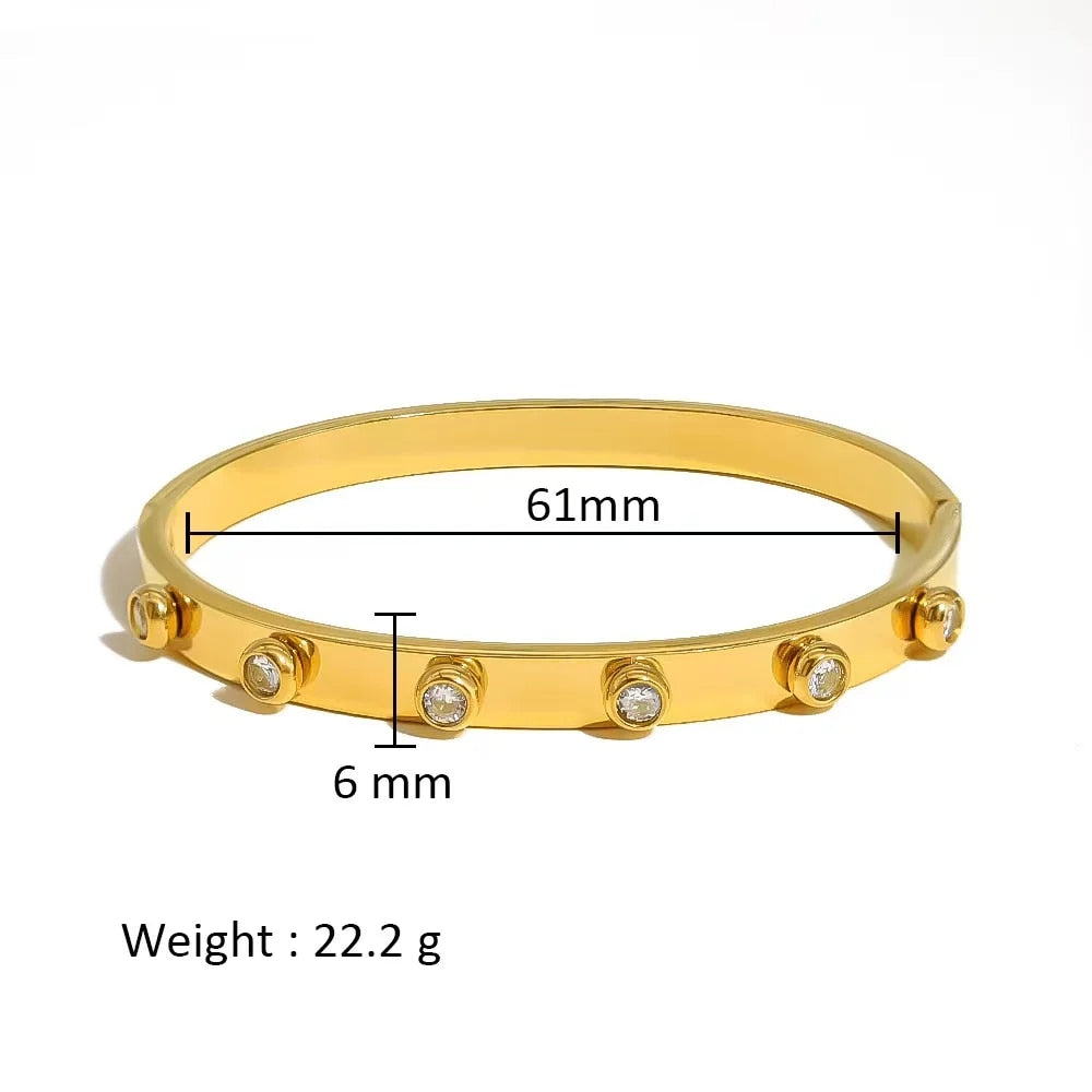 Waterproof Zirconia Cuff Bangles for Women Men 18k Gold Plated Stainless Steel image 15