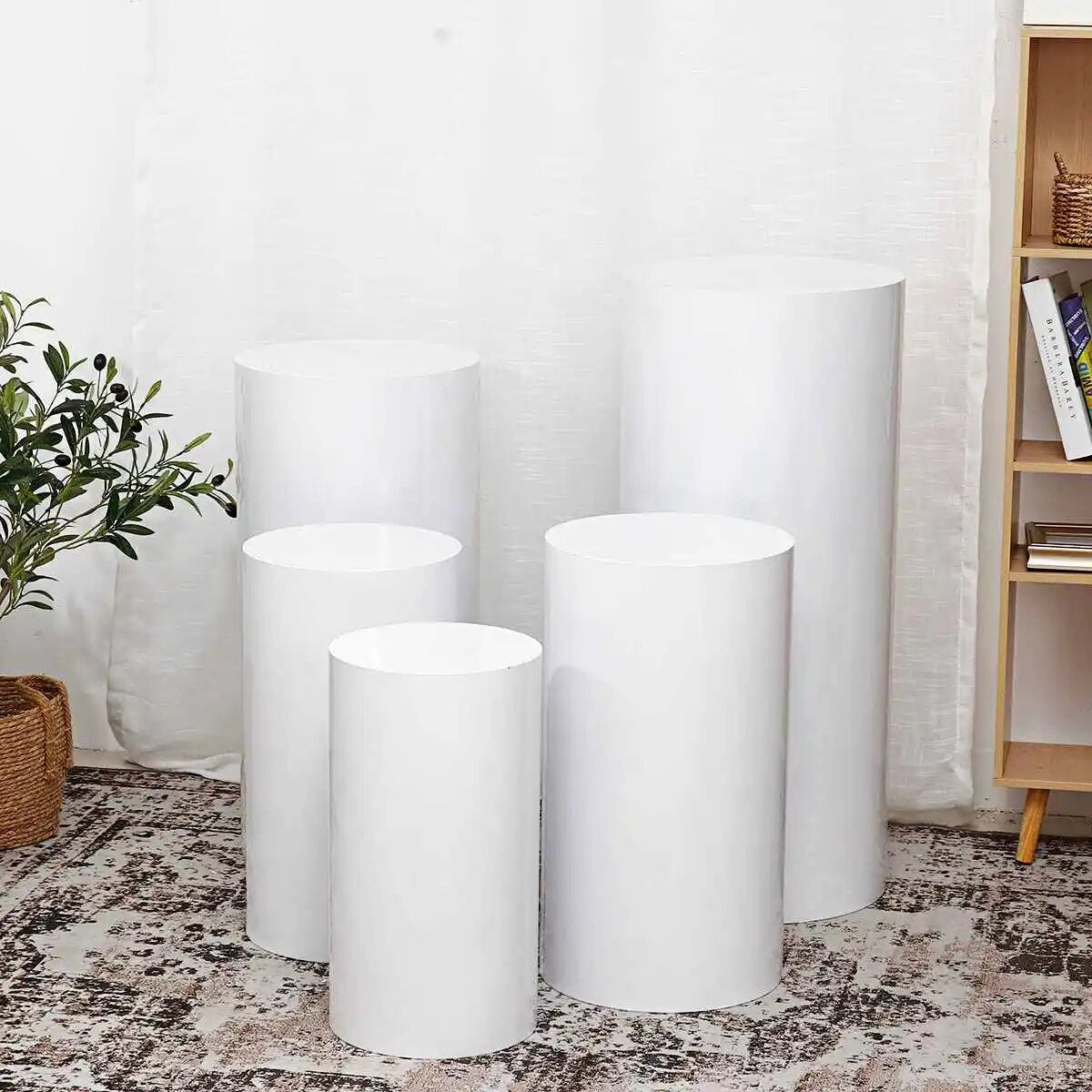 White Gold New Round Cylinder Pedestal Display Art Decor Plinths Pillars for DI image 5