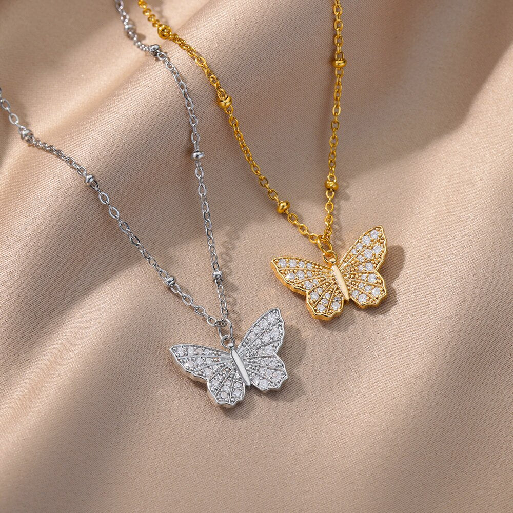 Zircon Butterfly Necklaces For Women Gold Color Stainless Steel Neck Chain image 3