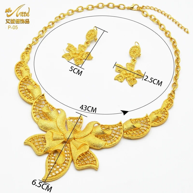 Indian Gold Plated Jewelry Set For Women African Bridal 24K Gold Color Necklace image 42