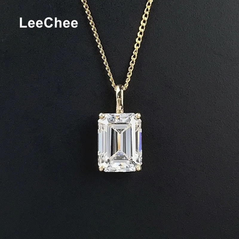 Real 18K Yellow Gold Pendant 2CT 6*8MM Emerald Cut Moissanite Necklace VVS Lab image 4