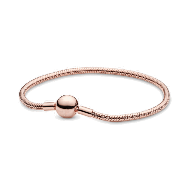 Fashionable 925 Silver Plating Moments Gold Round Clasp Snake Chain Bracelet Fi image 6