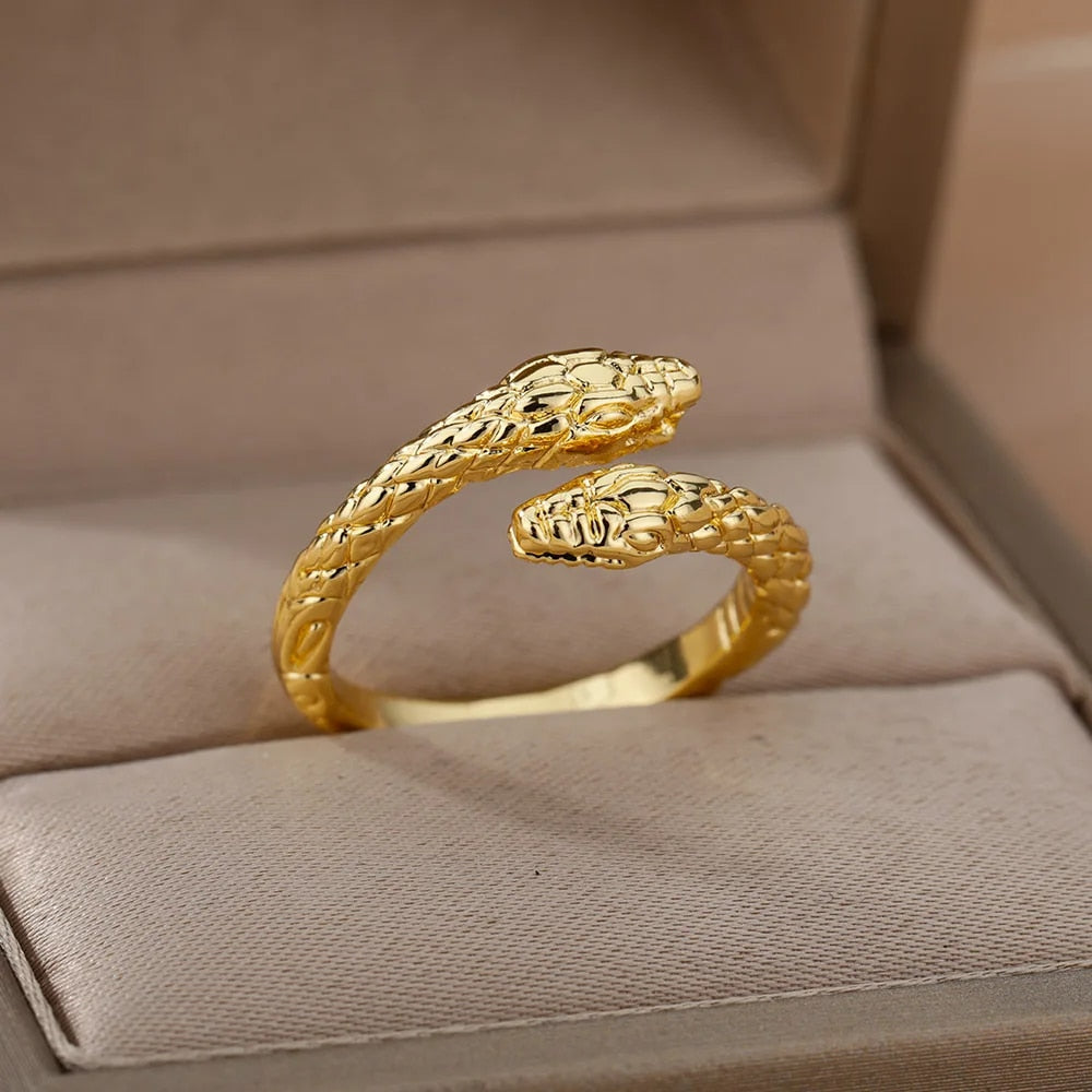 Stainless Steel Snake Rings For Women Men Gold Plated Open Adjustable Zircon Ri image 16