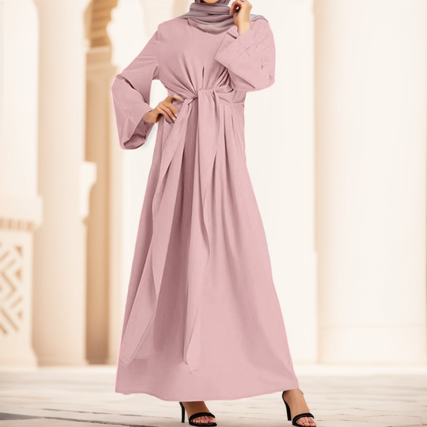 Muslim Fashion Dubai Abaya Long Dresses with Belt Islam Clothing Abayas African image 6