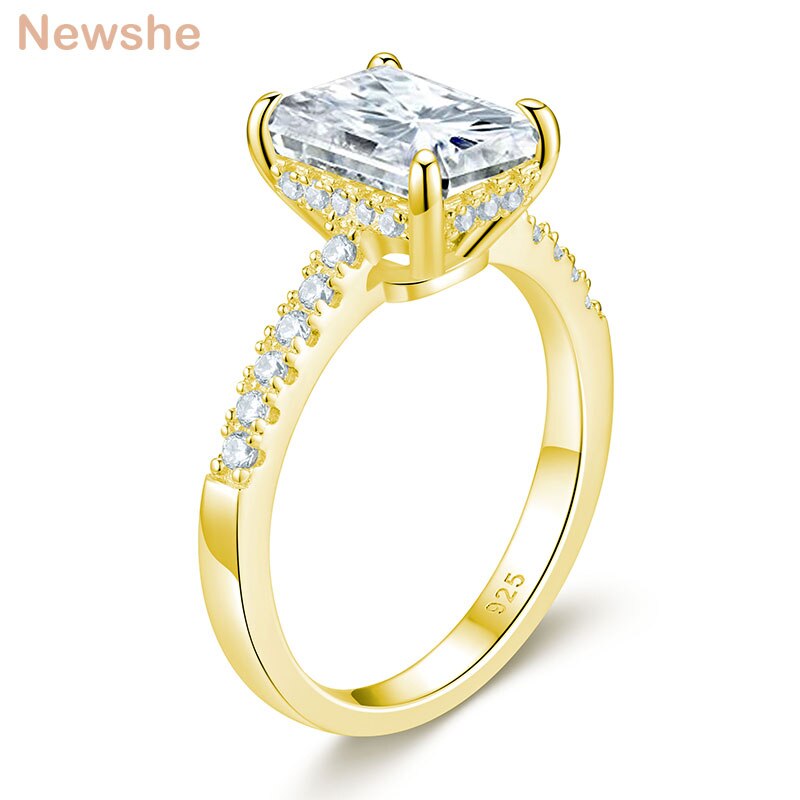 Newshe Yellow /Rose Gold Solid 925 Silver 3 Carat Emerald Cut Engagement image 1