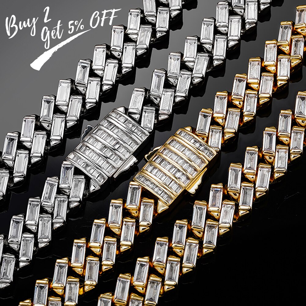 TOPGRILLZ 12MM Iced Out Baguette Channel Set Cuban Necklace in White Gold image 6