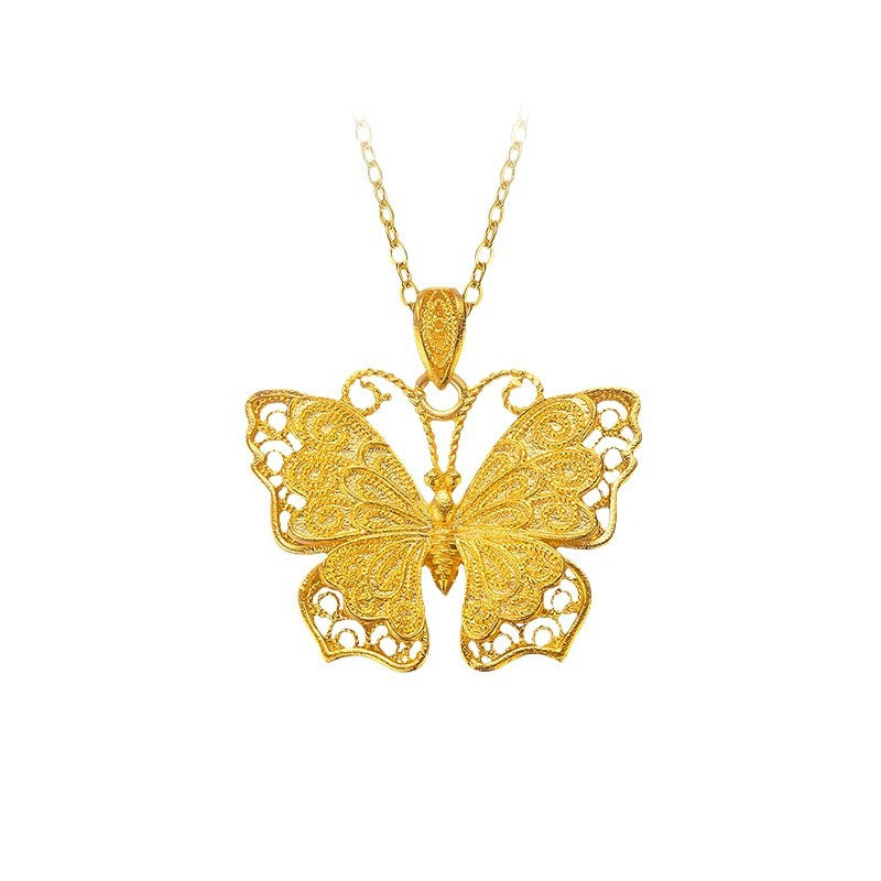 Shiny Pure 14 K Gold Color Butterfly Pendant Necklace for Women's Necklace Cha image 0