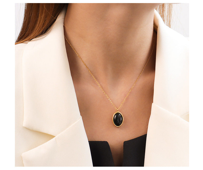 Titanium With 18 K Gold Cat Eye Stone Necklaces Women Stainless Steel Jewelry image 4