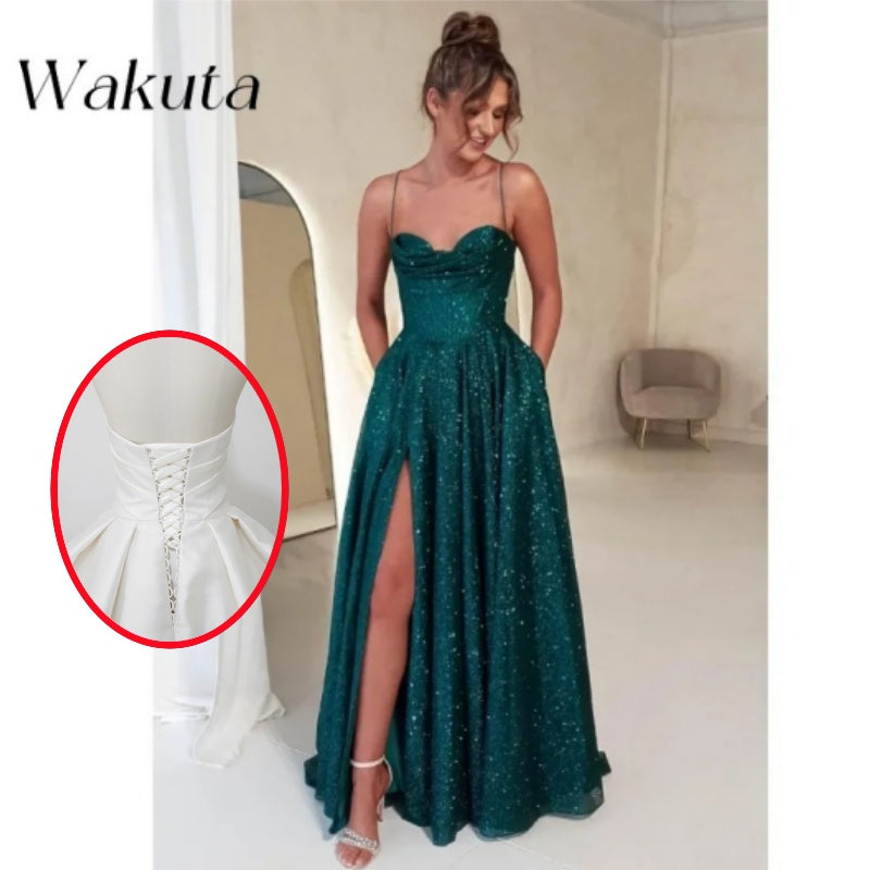 Wakuta Shiny Spaghetti Straps Sequin Prom Dress for Women 2024 Sexy Sweetheart image 11