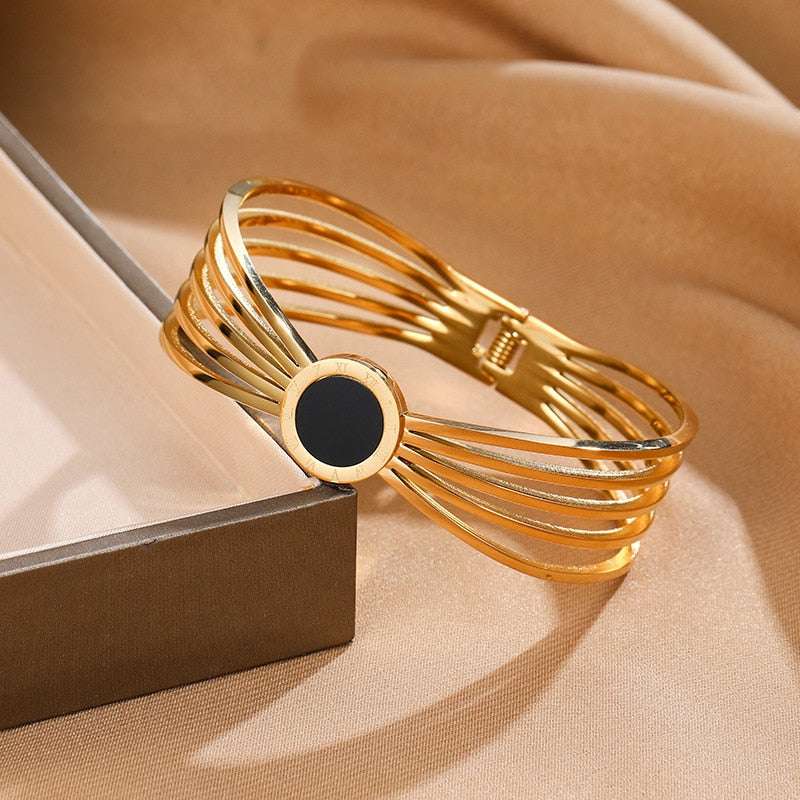 Stainless Steel Punk Gold Color Bangles for Women Men Trendy Metal Bracelets Bo image 0
