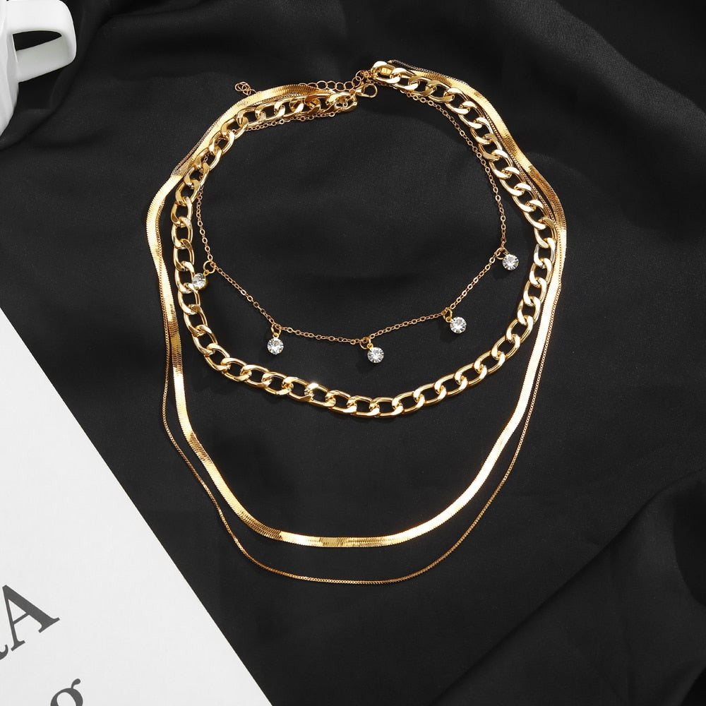 IPARAM Trendy Gold Color Multi-layer Chain Necklace for Women Crystal Pendant T image 4