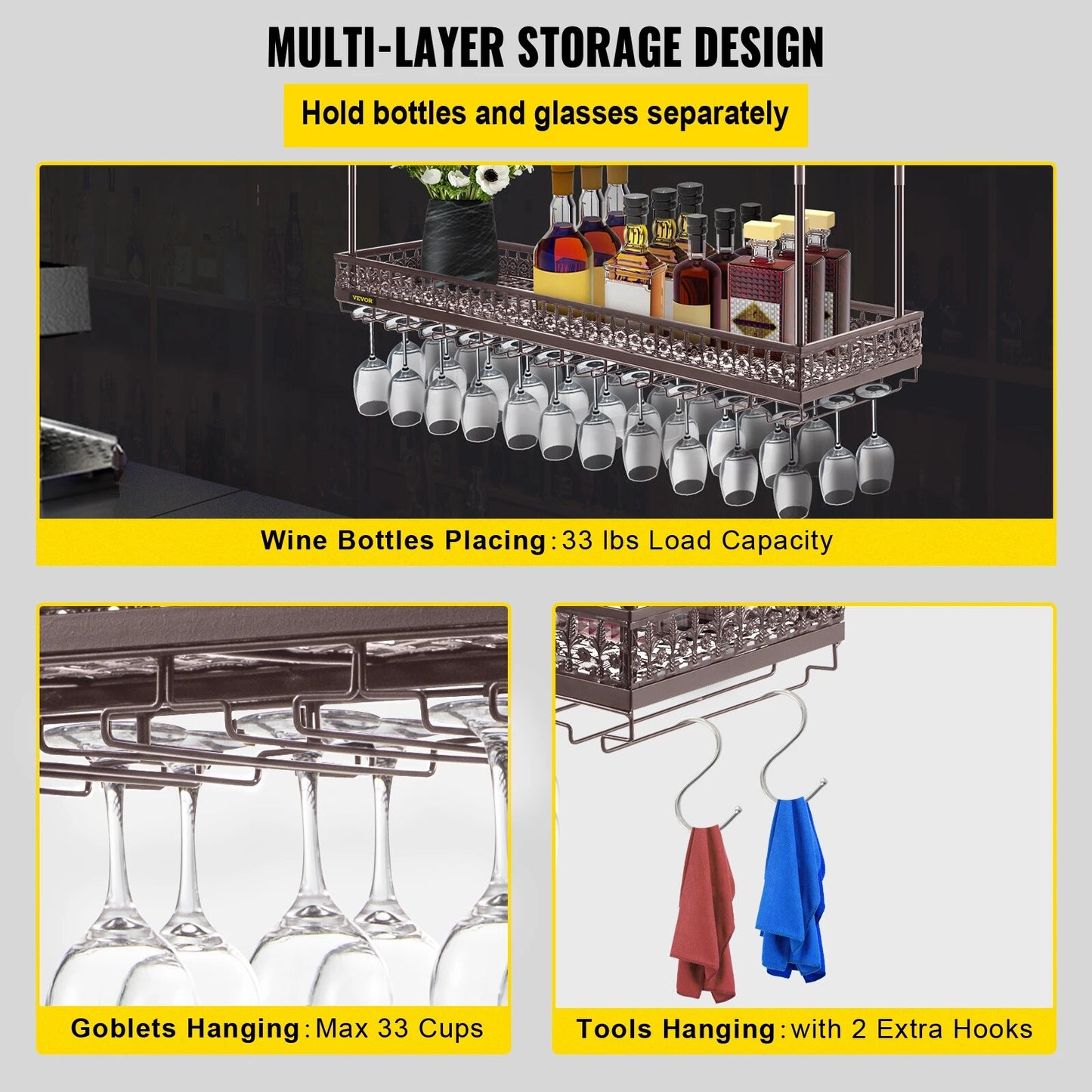 VEVOR Metal Wine Glass Rack Upside Down Ceiling Hanging Goblet Glass Cup Holder image 12