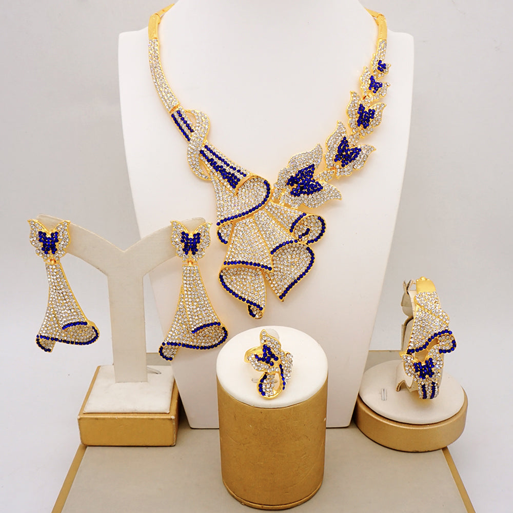 Latest Italian Dubai Gold Color Ladies Full Crystal Necklace Jewelry Set Simple image 2