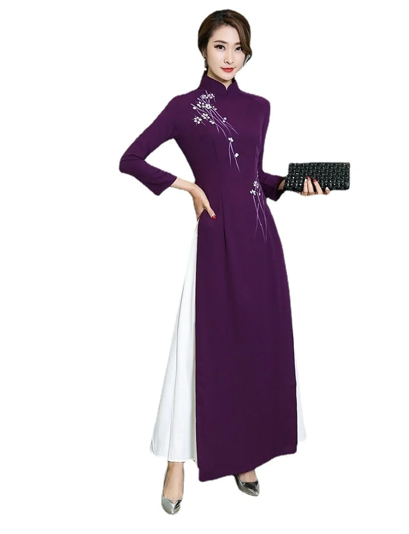Traditional Vietnam Woman Retro Ao Dai Elegant Chinese Style Cheongsam Vintage image 1