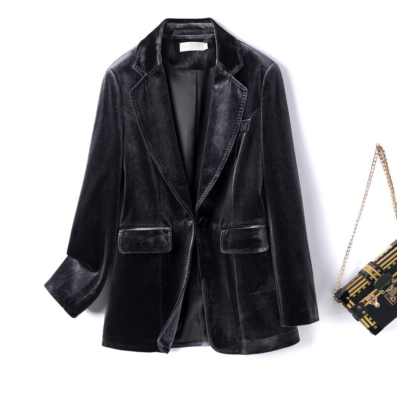 Jacket For Women 2022 Spring And Autumn New One Button Gold Velvet Pocket image 0