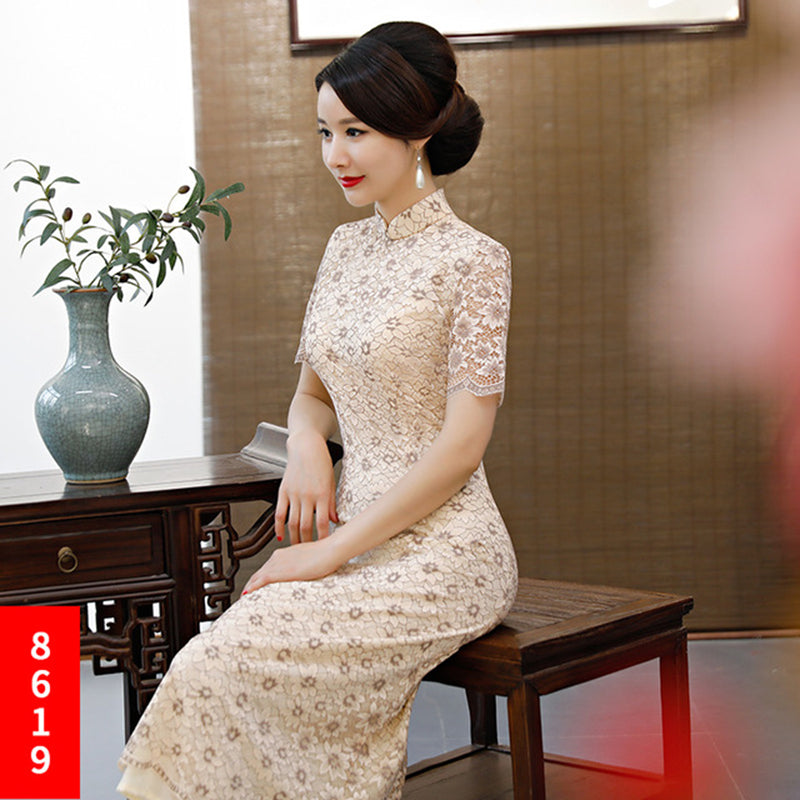 Lace Ao Dai long cheongsam dress XL daily improvement slim fashion cheongsam im image 3