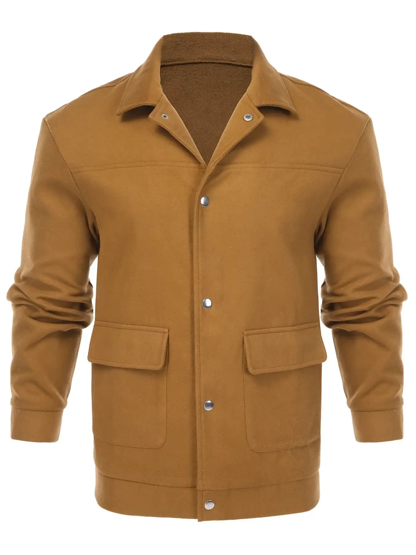 Men's Square Collar Woolen Warm Flap Pocket Button Coat Jacket
