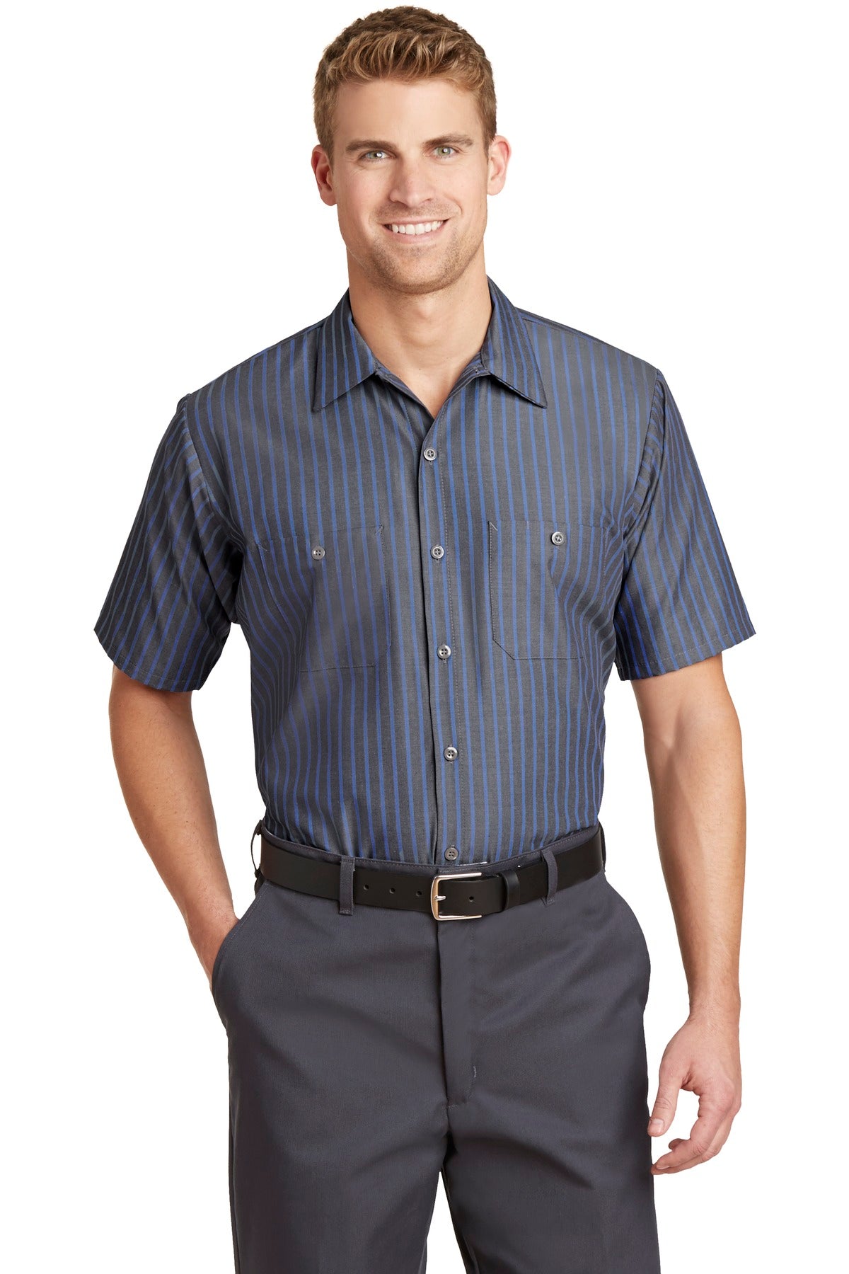 Red Kap® Short Sleeve Striped Industrial Work Shirt. CS20