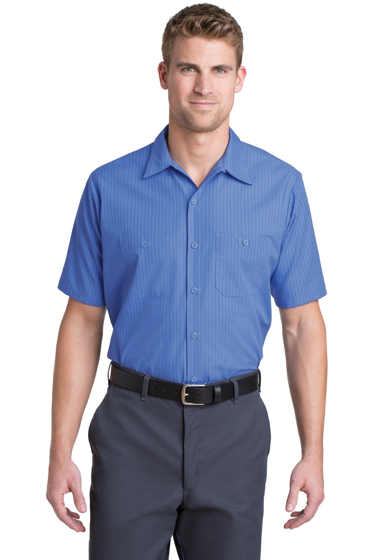 Red Kap® Short Sleeve Striped Industrial Work Shirt. CS20