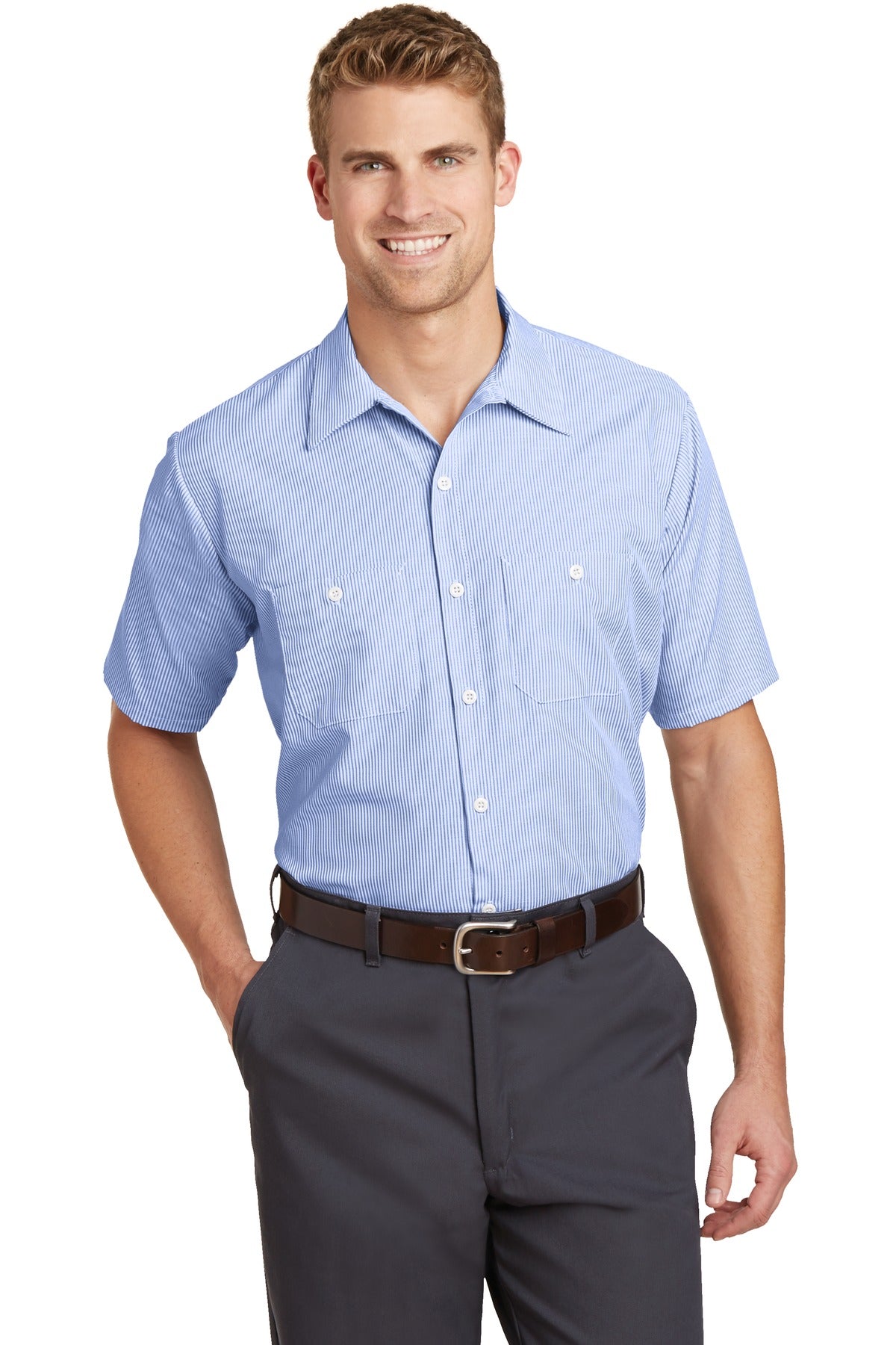 Red Kap® Short Sleeve Striped Industrial Work Shirt. CS20