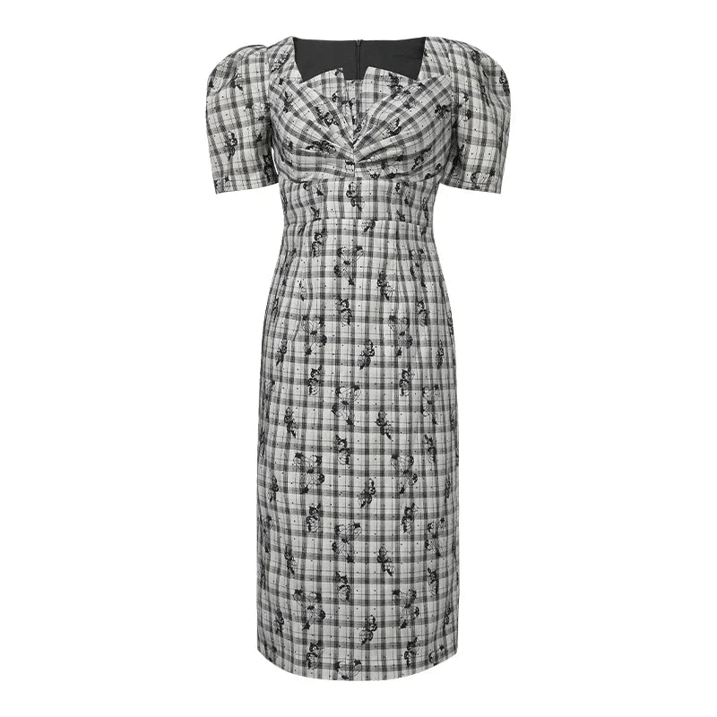 ZYHT 21303 Vestido elegante de primavera y verano para mujer, vestido de oficina, ajustado, de manga corta y abullonada