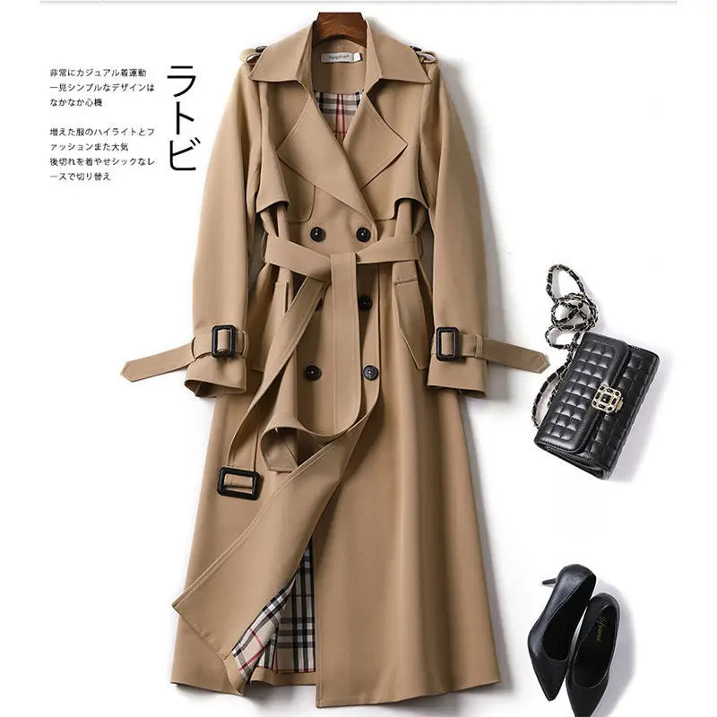 Wholesale 2023 Autumn Fashion Elegant Temperament New Loose Khaki British Style Medium Long Thin Womens Trench Coat