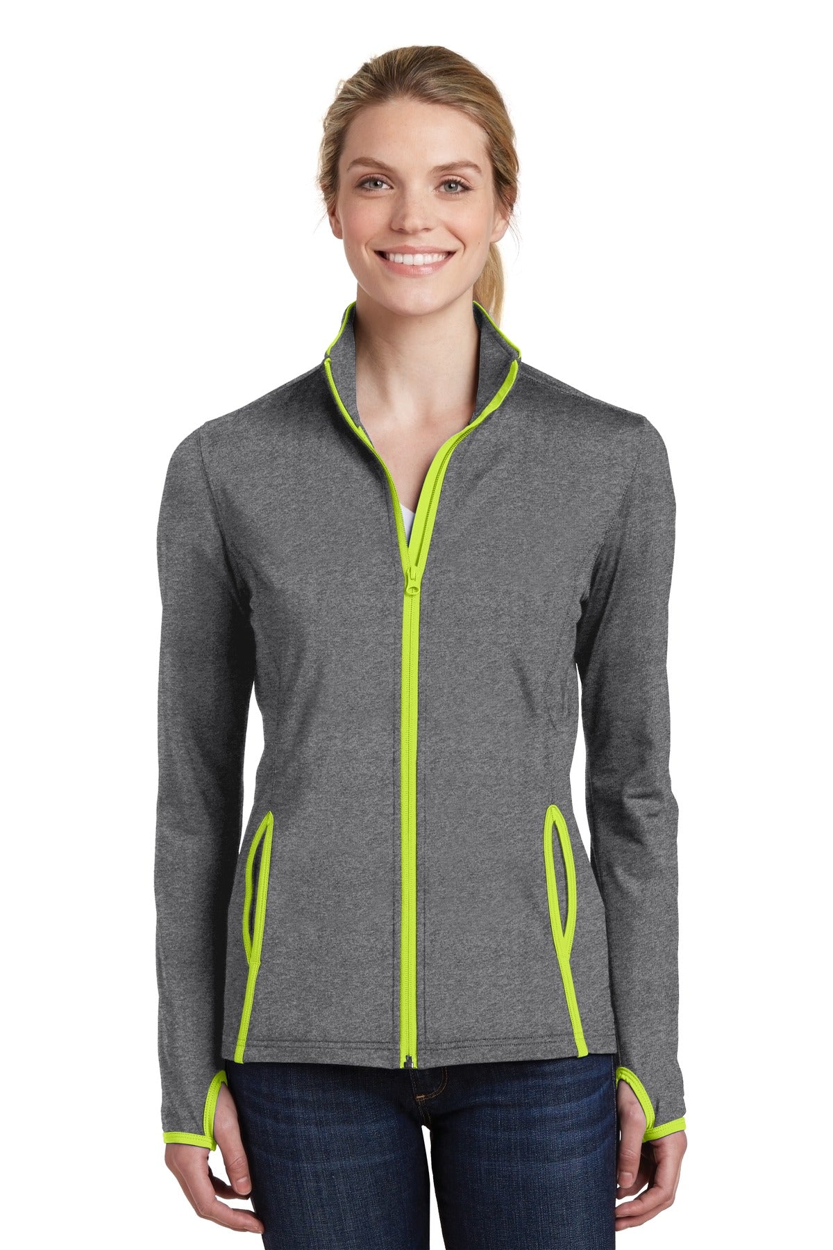 Sport-Tek® Women's Sport-Wick® Stretch Contrast Full-Zip Jacket. LST853