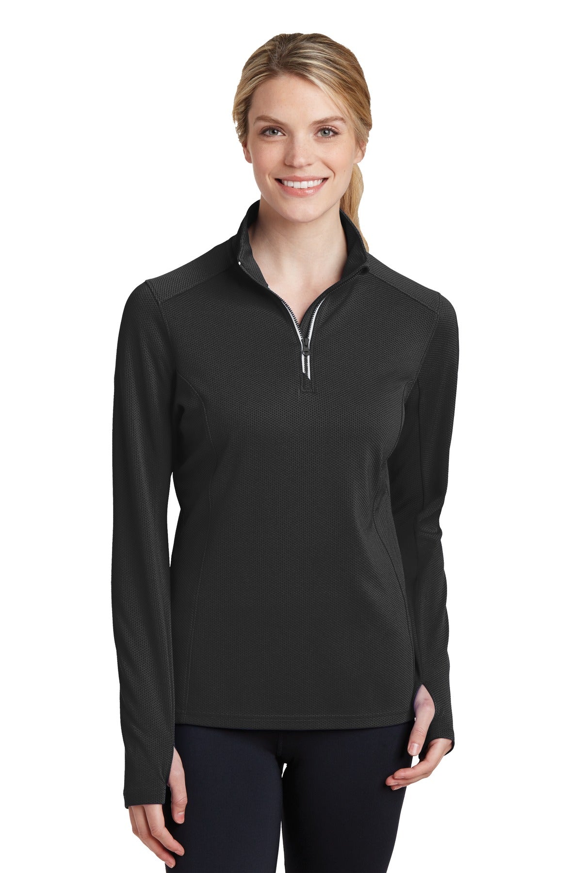 Sport-Tek® Women's Sport-Wick® Textured 1/4-Zip Pullover. LST860