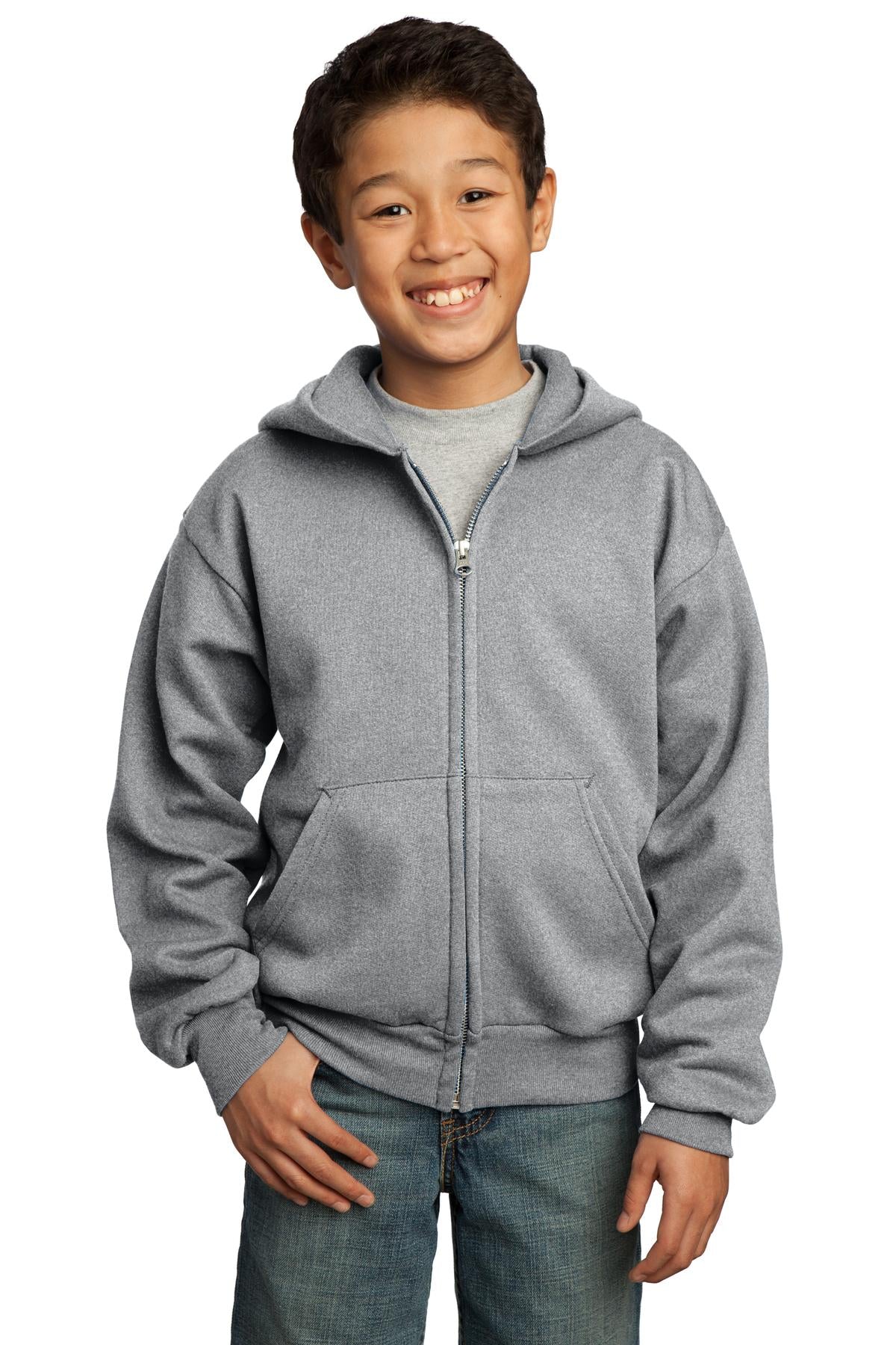 Port & Coâ„¢ Youth Core Fleece Full-Zip Hooded Sweatshirt. PC90YZH