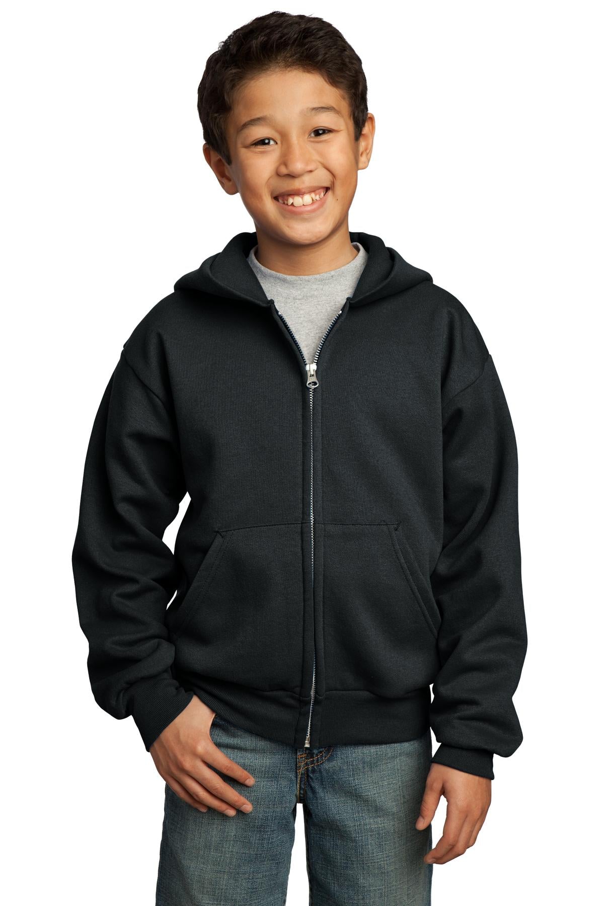 Port & Coâ„¢ Youth Core Fleece Full-Zip Hooded Sweatshirt. PC90YZH