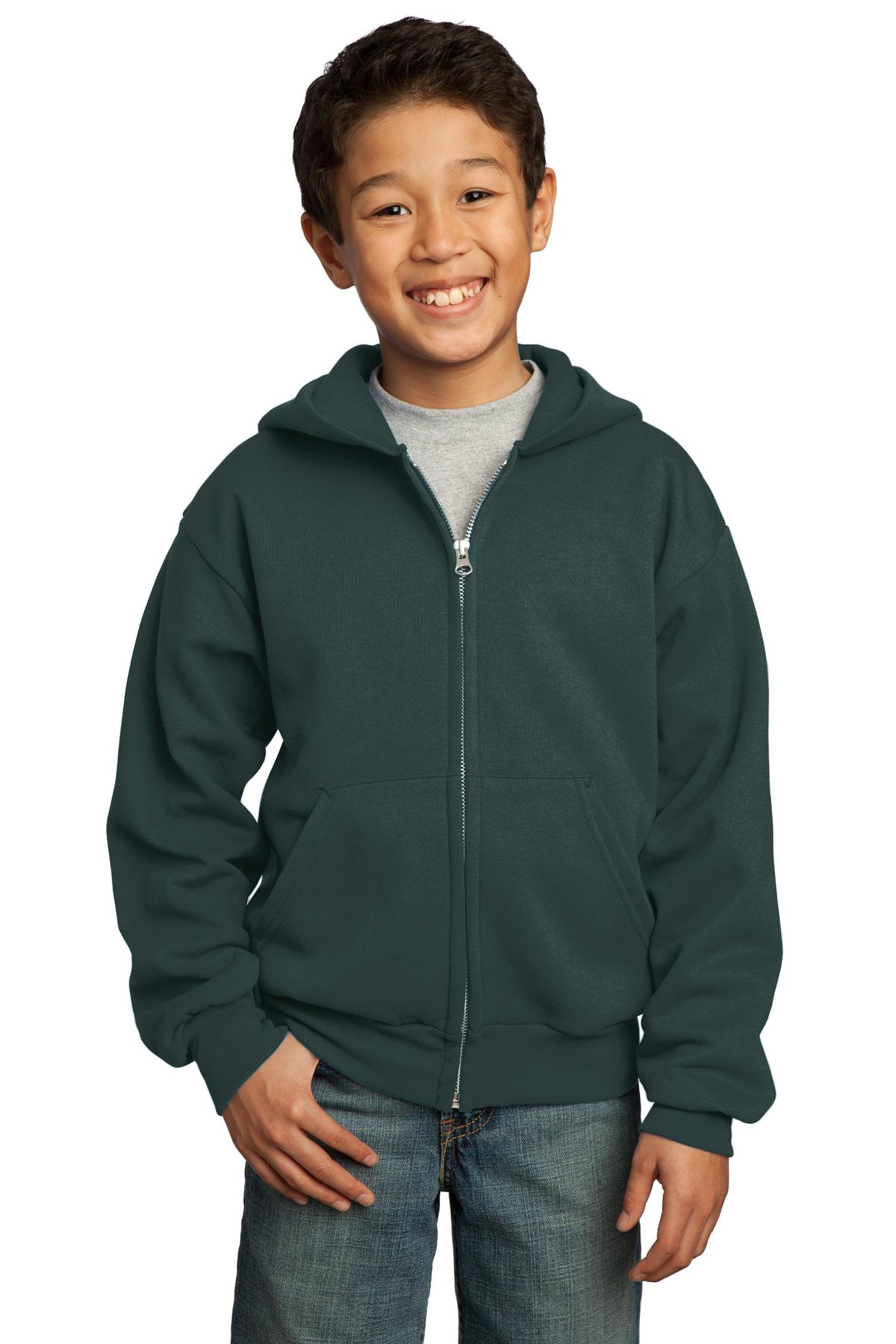 Port & Coâ„¢ Youth Core Fleece Full-Zip Hooded Sweatshirt. PC90YZH