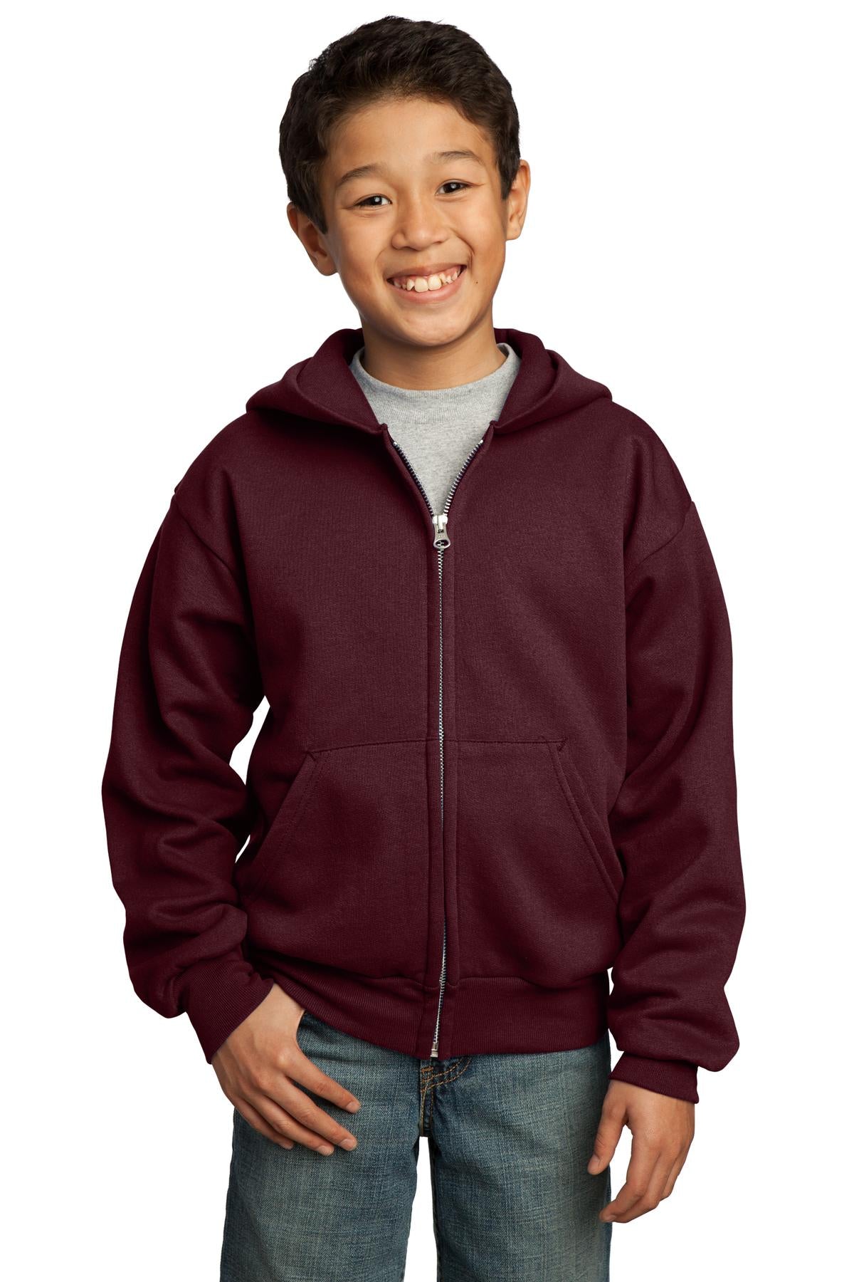 Port & Coâ„¢ Youth Core Fleece Full-Zip Hooded Sweatshirt. PC90YZH