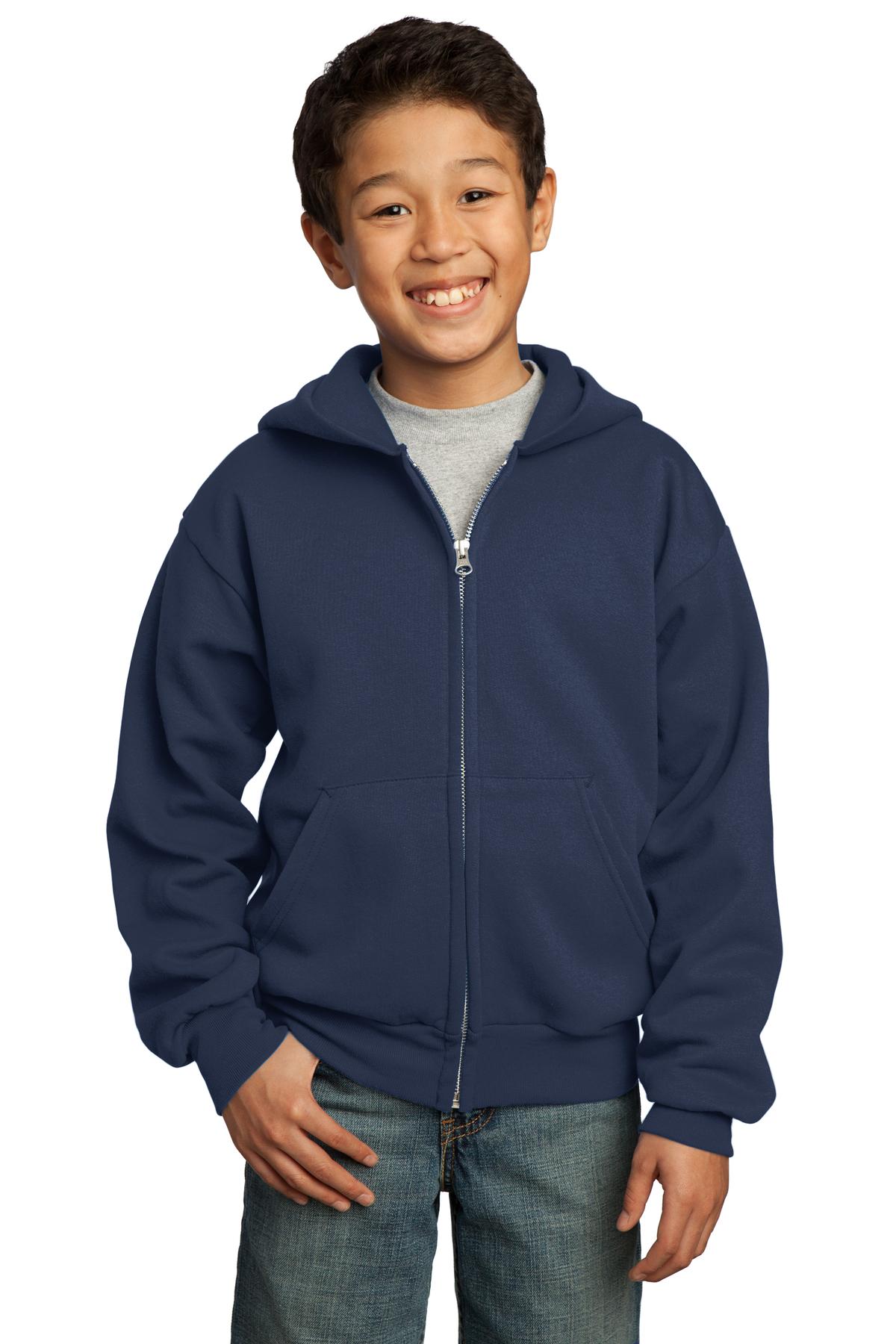 Port & Coâ„¢ Youth Core Fleece Full-Zip Hooded Sweatshirt. PC90YZH