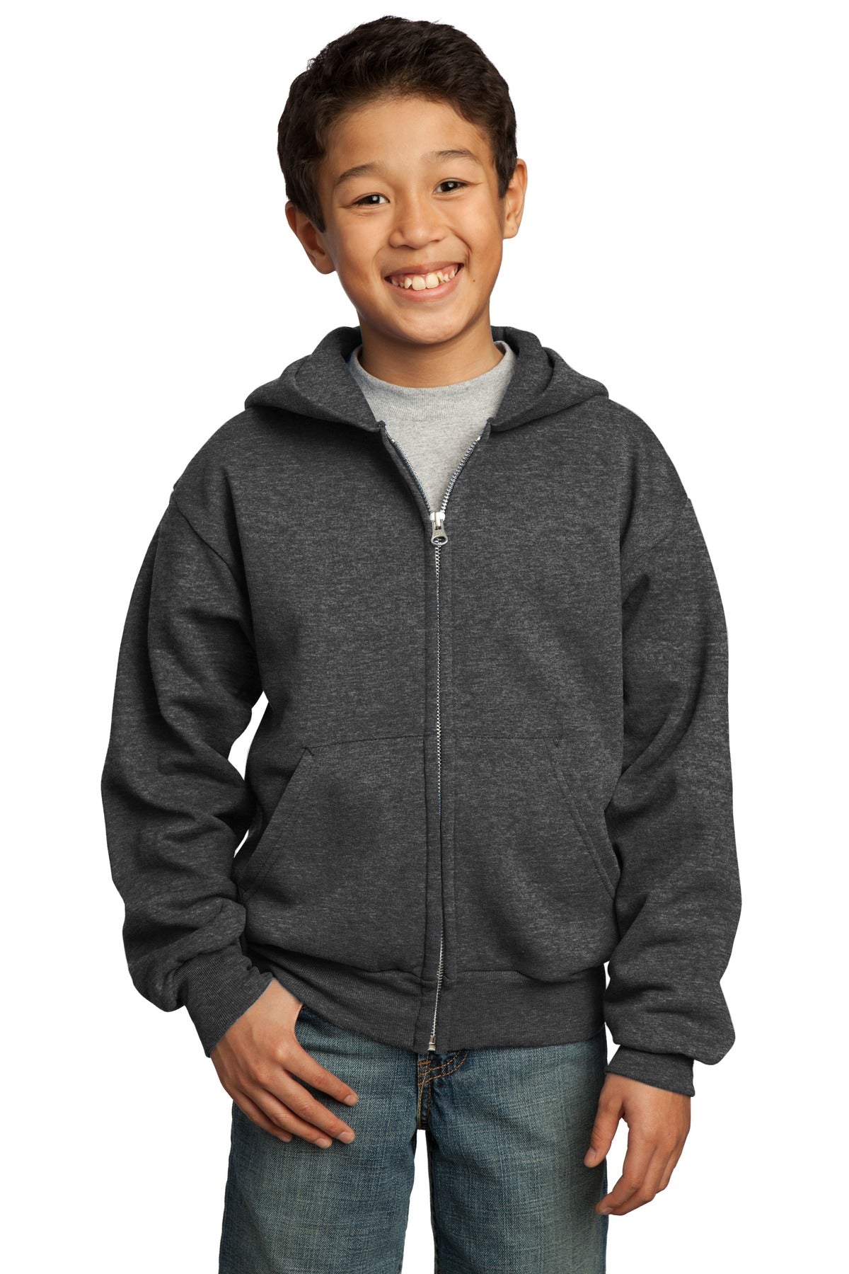 Port & Coâ„¢ Youth Core Fleece Full-Zip Hooded Sweatshirt. PC90YZH