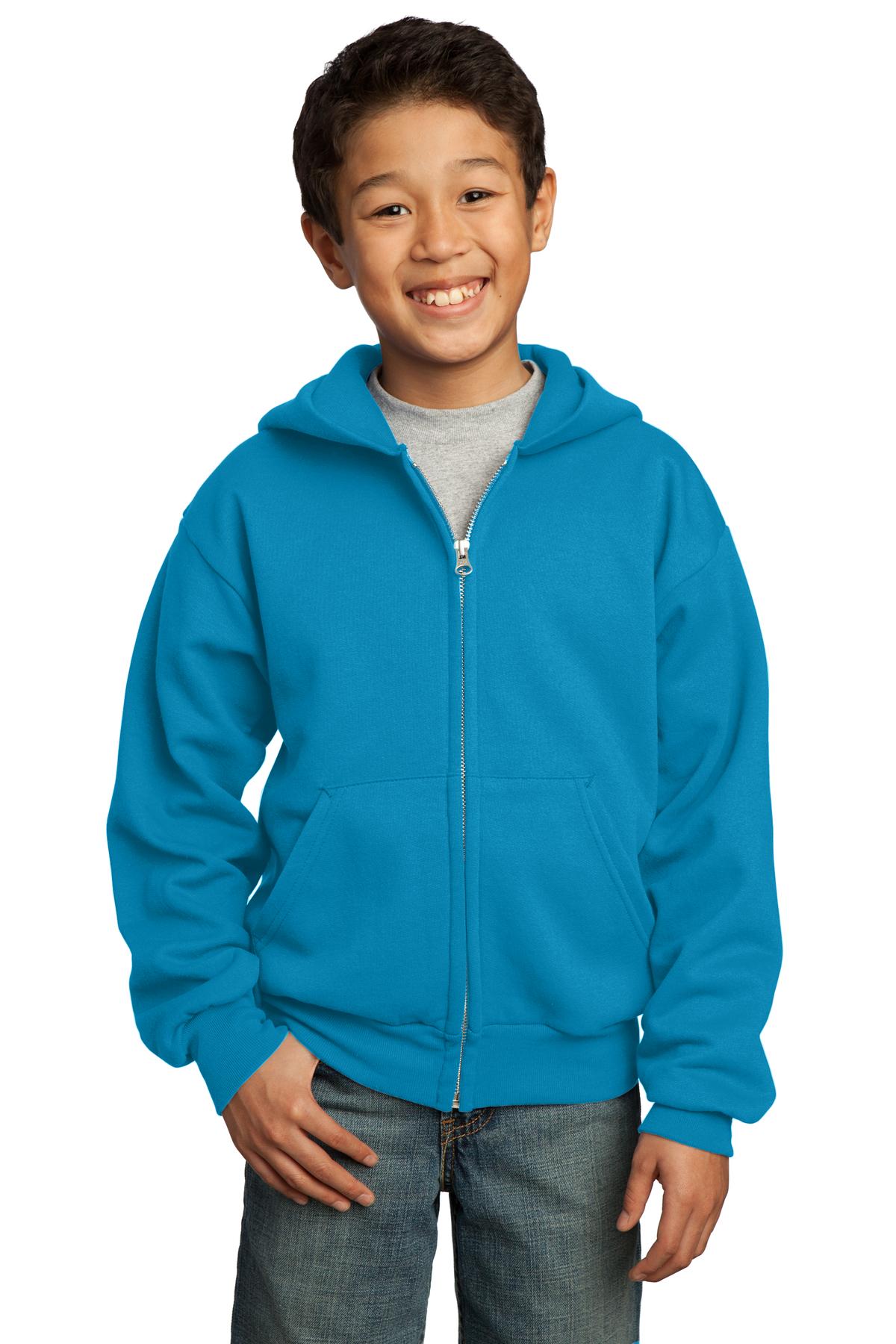 Port & Coâ„¢ Youth Core Fleece Full-Zip Hooded Sweatshirt. PC90YZH