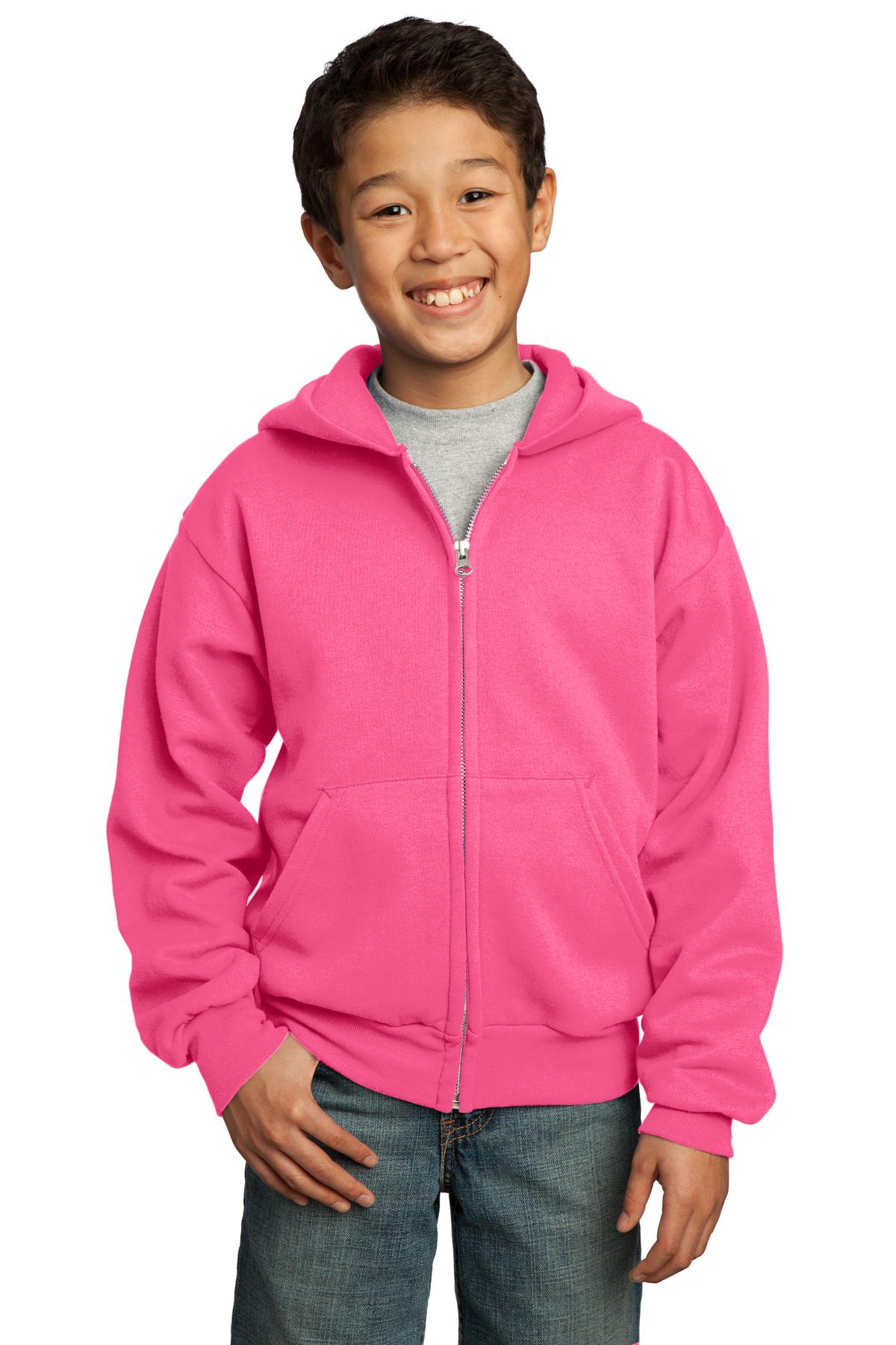 Port & Coâ„¢ Youth Core Fleece Full-Zip Hooded Sweatshirt. PC90YZH